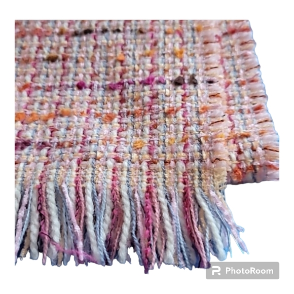 German made woven tweed like scarf with wool soft multicolor luxury Barbiecore - Picture 1 of 5